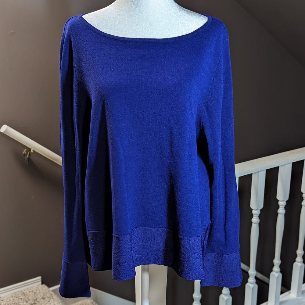 Ann Taylor Shimmer Trim Flair Sleeve Sweater Size XL. Midnight Regatta